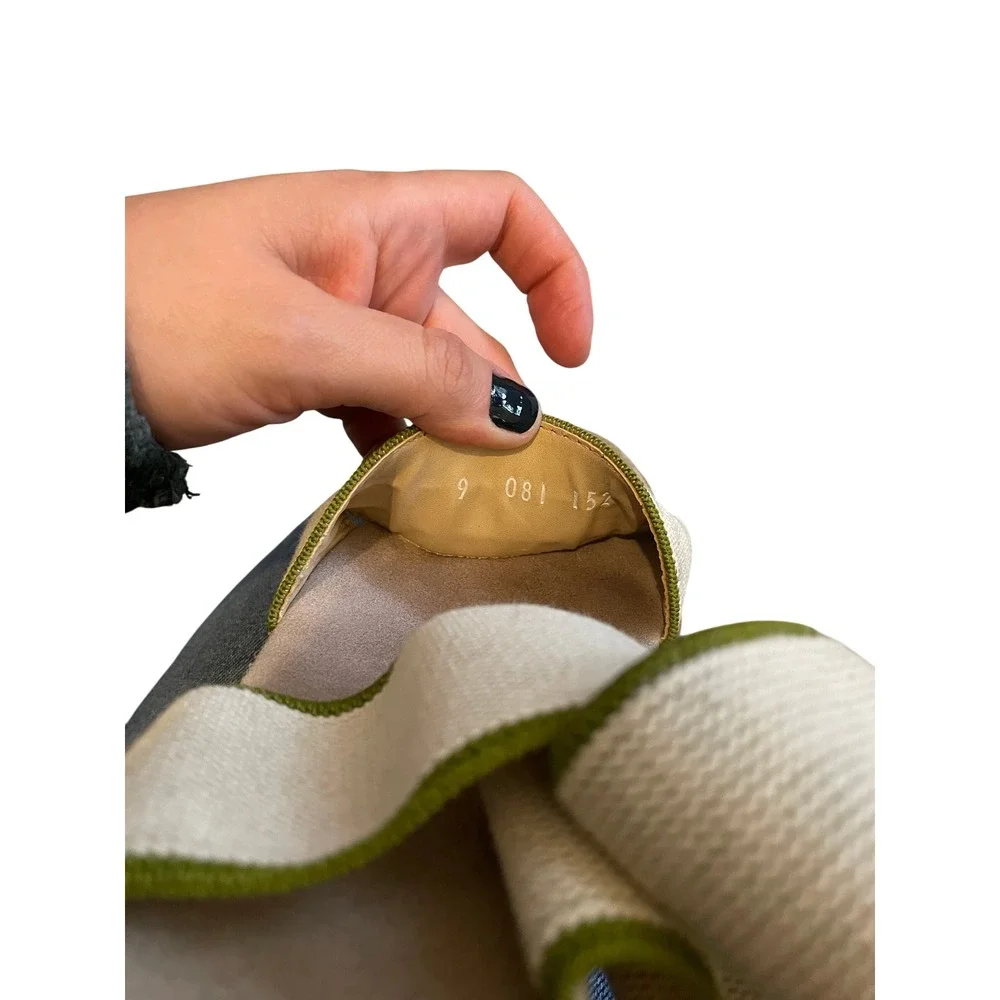 Elastic Strap Cork Like Wedge Sandals Cream Green Sz 9 by Charleston Shoe Co.